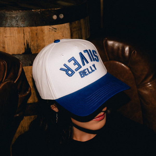 Upside Down Blue and White Hat